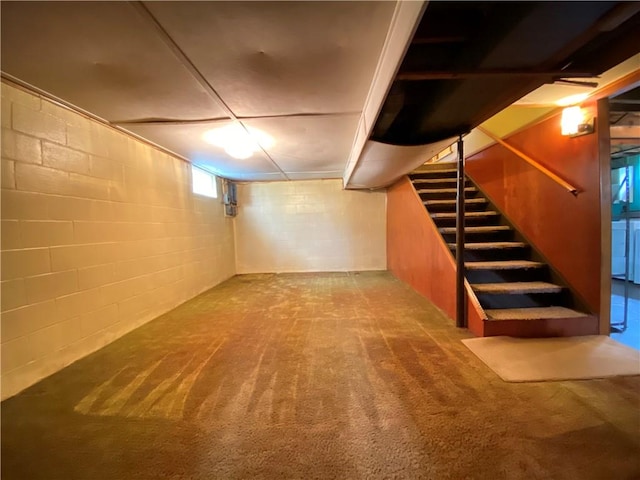 35 Kenmore Rd, West Salem Twp, PA 16125 - below grade area with carpet, stairway, and washer and dryer