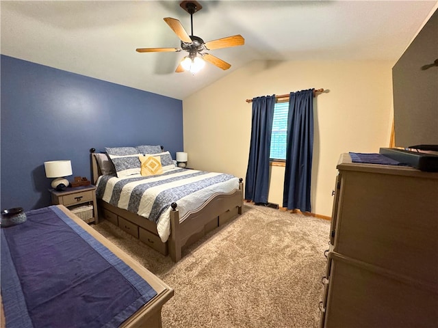 202 Jefferson Ct, Slippery Rock Boro, PA 16057 - bedroom with light carpet, vaulted ceiling, ceiling fan, and baseboards