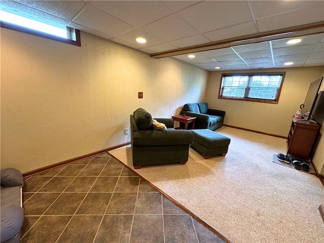 202 Jefferson Ct, Slippery Rock Boro, PA 16057 - tiled living room featuring a paneled ceiling, baseboards, a textured wall, and recessed lighting