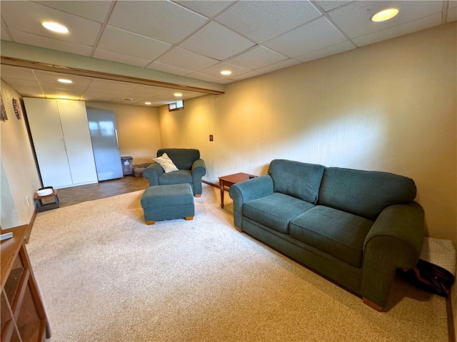 202 Jefferson Ct, Slippery Rock Boro, PA 16057 - carpeted living room featuring a paneled ceiling and recessed lighting