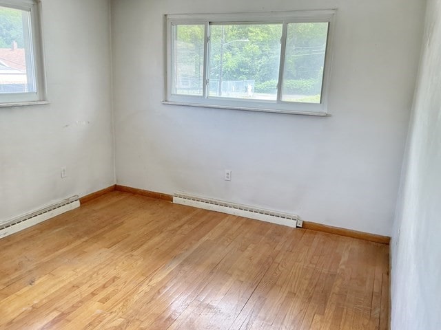 13 Schoen St, Mckees Rocks, PA 15136 - unfurnished room featuring a baseboard radiator, light wood-style flooring, and baseboards