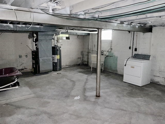 13 Schoen St, Mckees Rocks, PA 15136 - basement featuring washer / dryer, water heater, a sink, and heating unit