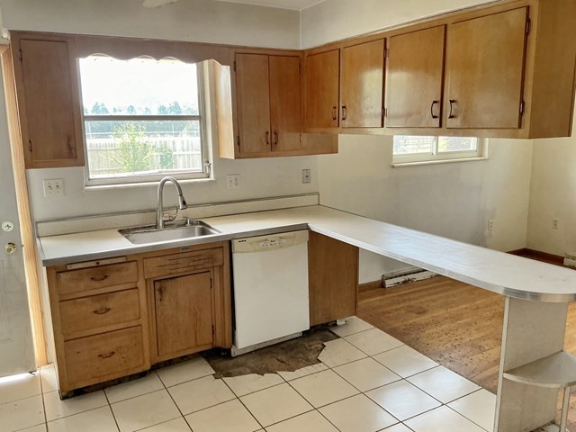 13 Schoen St, Mckees Rocks, PA 15136 - kitchen with dishwasher, a sink, light countertops, and light tile patterned flooring