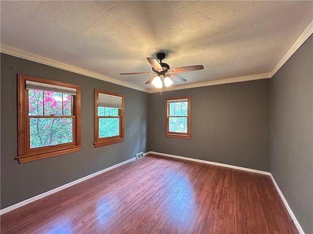 508 Woodside Rd, Forest Hills Boro, PA 15221 - empty room with wood finished floors, ceiling fan, baseboards, and ornamental molding