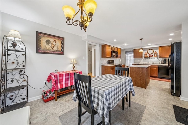 784 Ohio River Blvd, Sewickley, PA 15143 - dining room featuring a chandelier, recessed lighting, and baseboards
