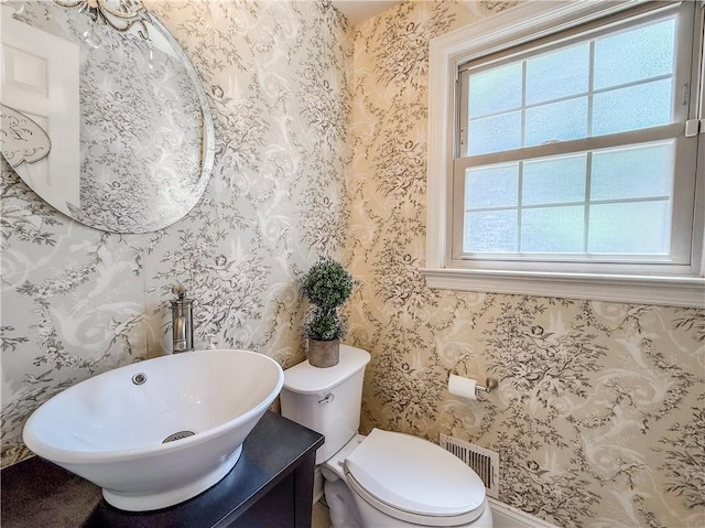 2388 Mill Grove Rd, Upper St Clair, PA 15241 - half bath with toilet, wallpapered walls, and vanity