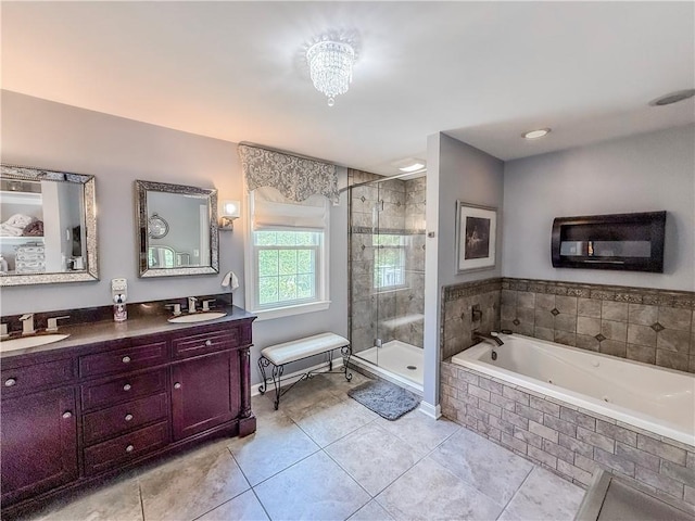 2388 Mill Grove Rd, Upper St Clair, PA 15241 - full bathroom with a stall shower, a whirlpool tub, tile patterned flooring, and double vanity