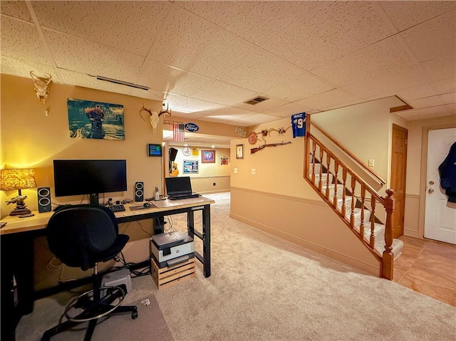 2388 Mill Grove Rd, Upper St Clair, PA 15241 - carpeted home office featuring a drop ceiling