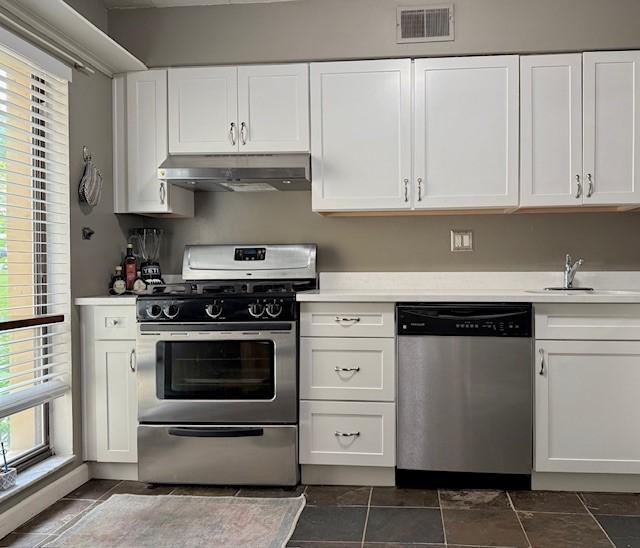 2034 Swallow Hill Rd Unit 329, Scott Twp Sal, PA 15220 - kitchen with appliances with stainless steel finishes, under cabinet range hood, a sink, white cabinetry, and light countertops