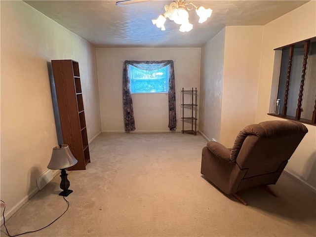 277 Widmer Ave, Lower Burrell, PA 15068 - living area featuring carpet, a chandelier, and baseboards