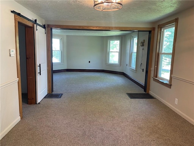 218 S Mercer, Linesville Boro, PA 16424 - spare room with carpet floors, a textured ceiling, and a barn door