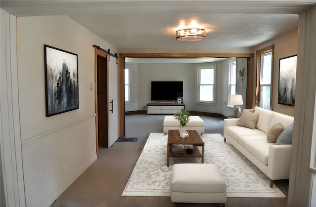 218 S Mercer, Linesville Boro, PA 16424 - living area featuring a barn door and carpet