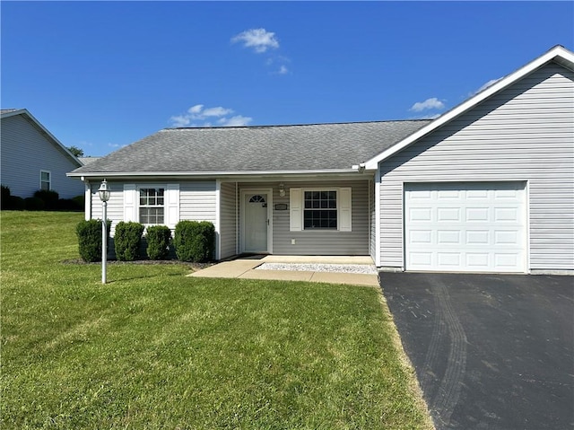 36 Amy Lyne Dr, Smithfield, PA 15478 - single story home with a garage, a front lawn, asphalt driveway, and roof with shingles