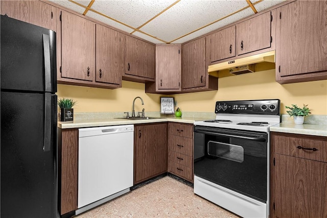 611 Calais Dr Unit 4108, Mccandless, PA 15237 - kitchen with dishwasher, freestanding refrigerator, range with electric cooktop, under cabinet range hood, and a drop ceiling