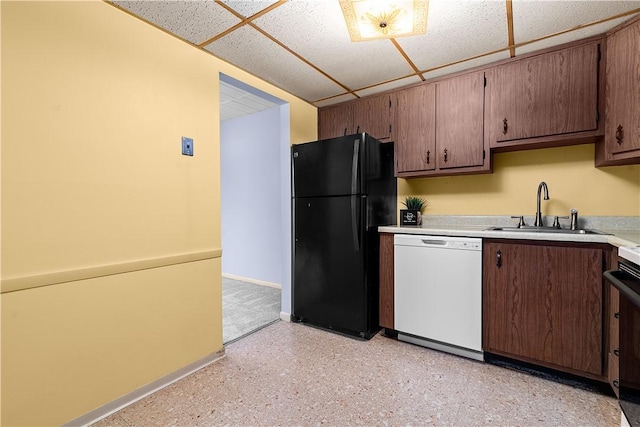 611 Calais Dr Unit 4108, Mccandless, PA 15237 - kitchen featuring freestanding refrigerator, dishwasher, a sink, light countertops, and a drop ceiling