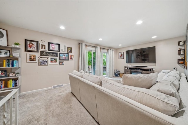 436 Allenberry Dr, Ross Twp, PA 15237 - living room featuring recessed lighting, light colored carpet, and baseboards