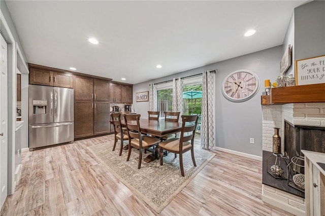 436 Allenberry Dr, Ross Twp, PA 15237 - dining room featuring light wood-style floors, recessed lighting, baseboards, and a brick fireplace