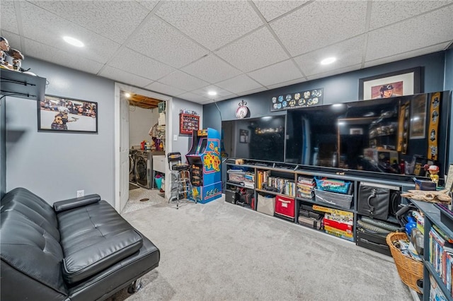 436 Allenberry Dr, Ross Twp, PA 15237 - living room with carpet flooring, recessed lighting, and a paneled ceiling