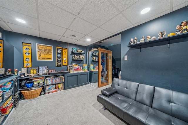 436 Allenberry Dr, Ross Twp, PA 15237 - cinema room featuring carpet floors, a paneled ceiling, and recessed lighting