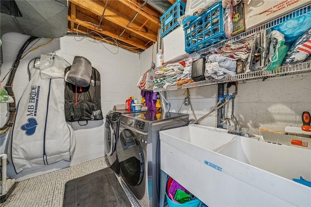 436 Allenberry Dr, Ross Twp, PA 15237 - washroom with independent washer and dryer and concrete block wall