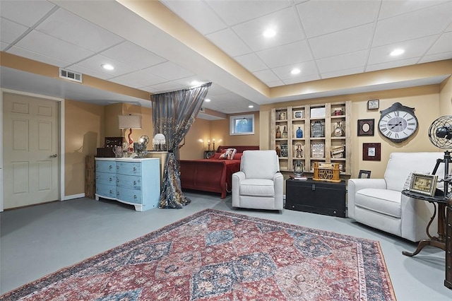living area featuring finished concrete flooring