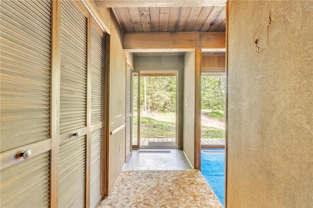 1445 E Cruikshank Rd, Valencia Boro, PA 16059 - entryway with stone tile floors and wood ceiling