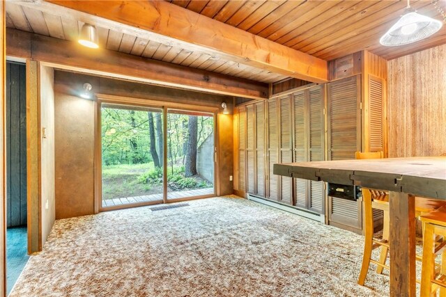 1445 E Cruikshank Rd, Valencia Boro, PA 16059 - miscellaneous room featuring a wooden ceiling with exposed beams and carpet floors