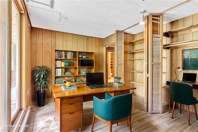 1445 E Cruikshank Rd, Valencia Boro, PA 16059 - office with wood walls, built in desk, light wood-style flooring, and track lighting
