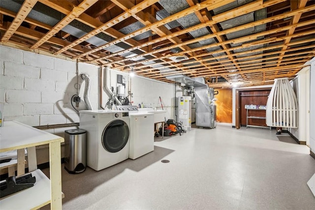 7134 Roycrest Pl, Point Breeze, PA 15208 - unfinished below grade area with independent washer and dryer, heating unit, water heater, concrete block wall, and a sink