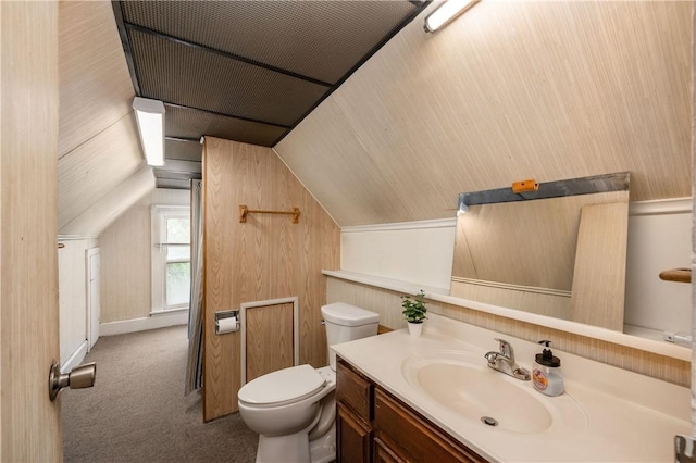 250 E Neshannock Ave, New Wilmington Boro, PA 16142 - half bath featuring vaulted ceiling, toilet, and vanity