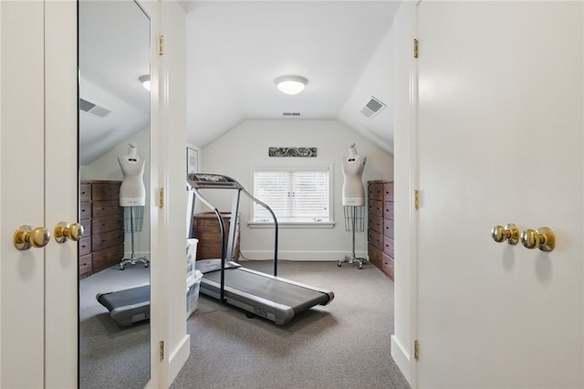 1017 Lancaster Ave, Regent Square, PA 15218 - workout room with vaulted ceiling, carpet, and baseboards