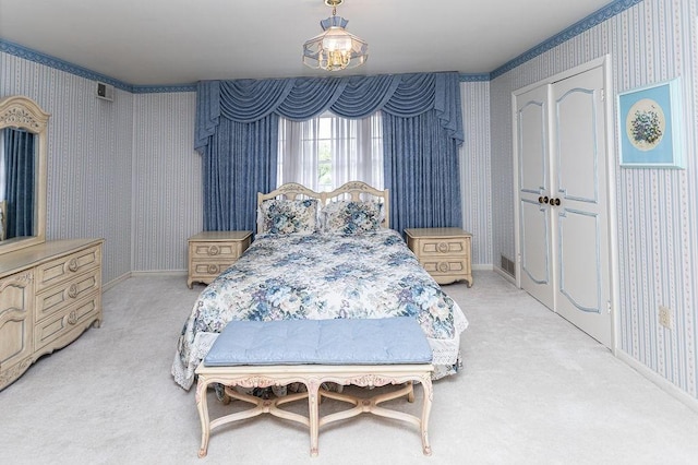 302 Derrick Ave, South Union Twp, PA 15401 - bedroom featuring wallpapered walls, light colored carpet, baseboards, and a closet