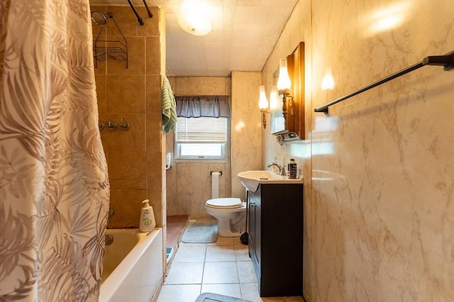 6071 Rte 711, Saint Clair Twp, PA 15944 - full bathroom featuring tile patterned flooring, vanity, toilet, and shower / tub combo with curtain