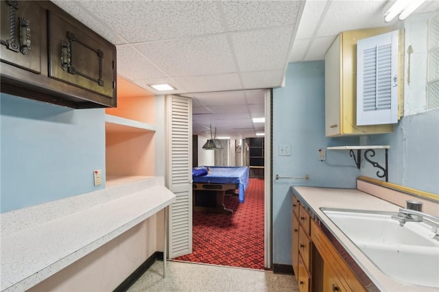 2403 Marion St, Hopewell Twp Bea, PA 15001 - kitchen with a sink, a paneled ceiling, light countertops, baseboards, and open shelves