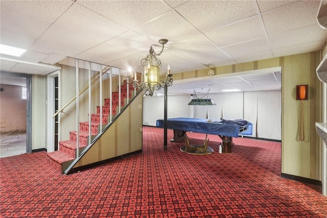 2403 Marion St, Hopewell Twp Bea, PA 15001 - finished basement featuring carpet floors, a drop ceiling, stairway, and baseboards