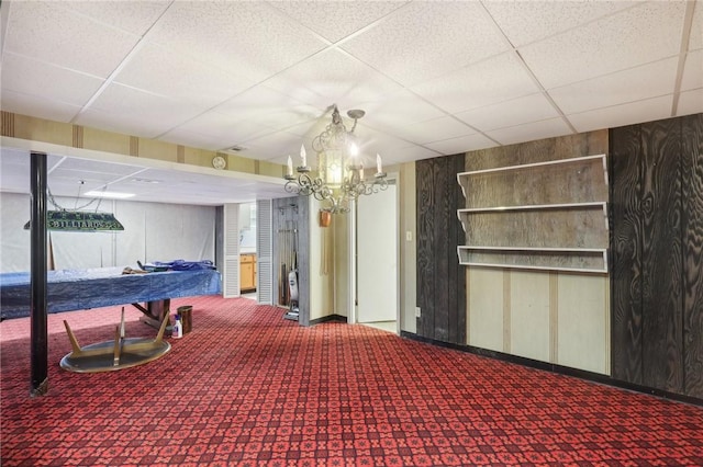 2403 Marion St, Hopewell Twp Bea, PA 15001 - interior space with carpet flooring, a drop ceiling, baseboards, and a chandelier