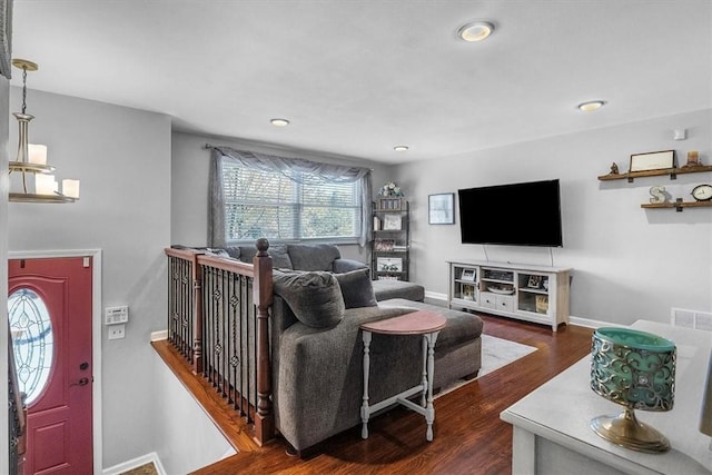 815 Semple Ave, Avalon, PA 15202 - living area with dark wood-style floors, recessed lighting, and baseboards
