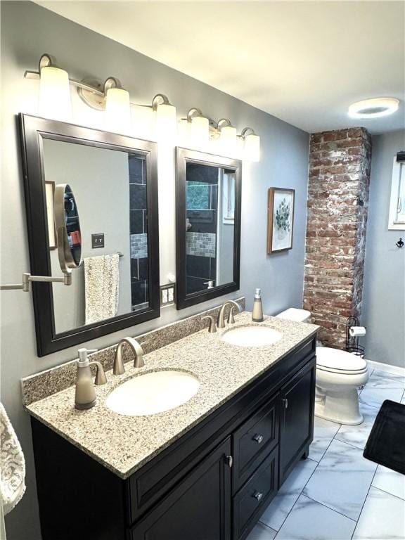 815 Semple Ave, Avalon, PA 15202 - full bathroom featuring marble finish flooring, toilet, and double vanity