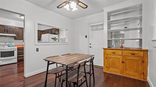 427 W Warrington Ave, Beltzhoover, PA 15210 - dining area with ceiling fan, dark wood-style floors, and baseboards