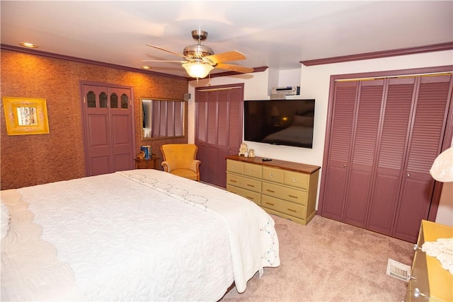 545 Roseland Ave, Ross Twp, PA 15214 - bedroom with multiple closets, light carpet, and ceiling fan