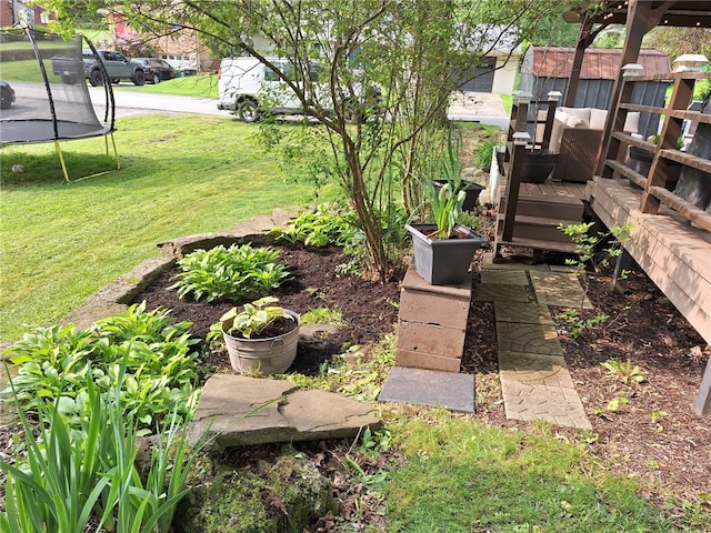 545 Roseland Ave, Ross Twp, PA 15214 - view of grassy yard featuring a trampoline and a wooden deck