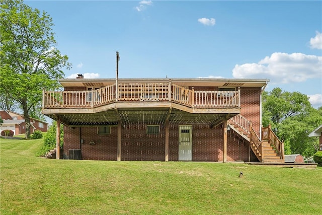 137 Terry Ln, Center Twp Bea, PA 15061 - back of house featuring a deck, a yard, brick siding, and stairway