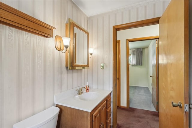 137 Terry Ln, Center Twp Bea, PA 15061 - bathroom featuring vanity, toilet, and wallpapered walls
