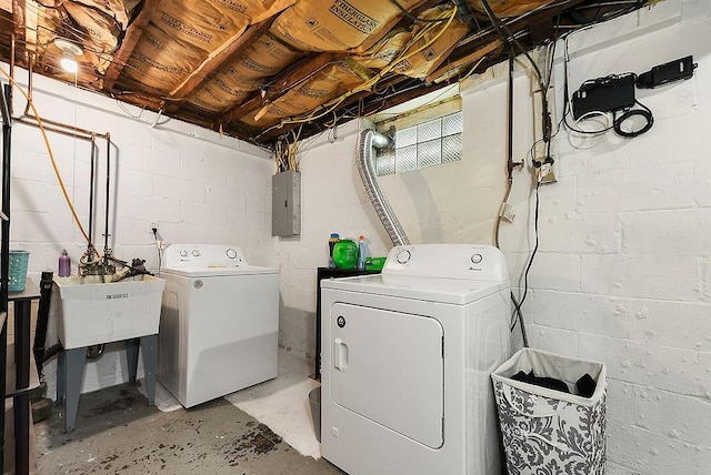 932 Woodbine St, Stanton Heights, PA 15201 - washroom featuring washer and dryer, electric panel, and concrete block wall