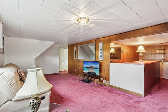 563 Meadowvale Dr, Cheswick, PA 15024 - carpeted living area featuring wood walls and baseboards