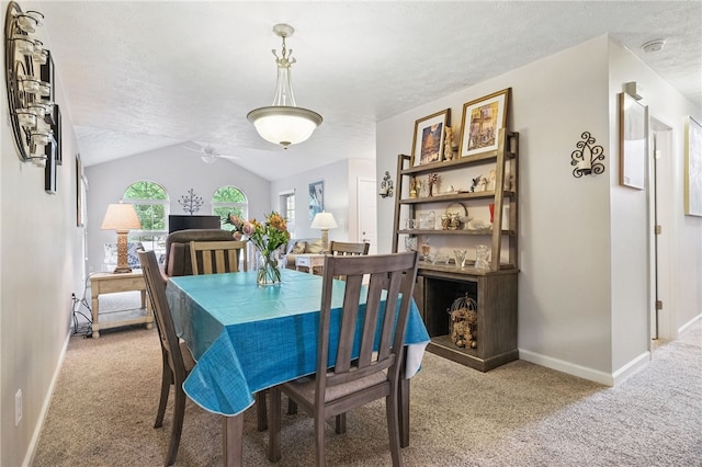 146 Barrington Dr, Collier Twp, PA 15071 - dining area with carpet, baseboards, vaulted ceiling, and a textured ceiling