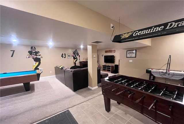 101 Pheasant Run Dr, Worth Twp But, PA 16057 - playroom with light colored carpet, billiards, light tile patterned flooring, and baseboards