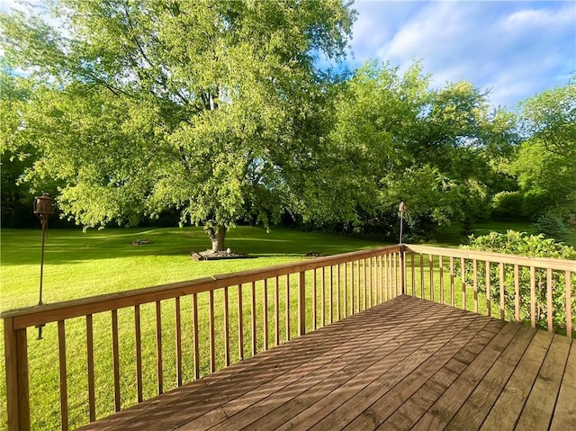 101 Pheasant Run Dr, Worth Twp But, PA 16057 - wooden deck with a yard and view of wooded area