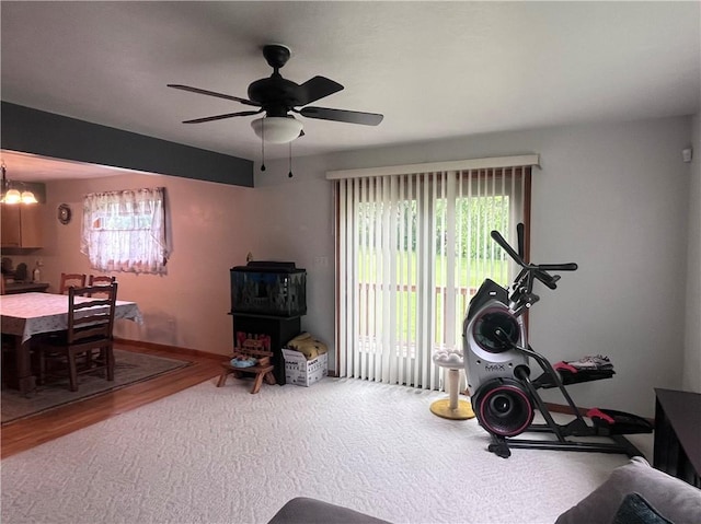101 Pheasant Run Dr, Worth Twp But, PA 16057 - exercise area featuring a ceiling fan, wood finished floors, and baseboards