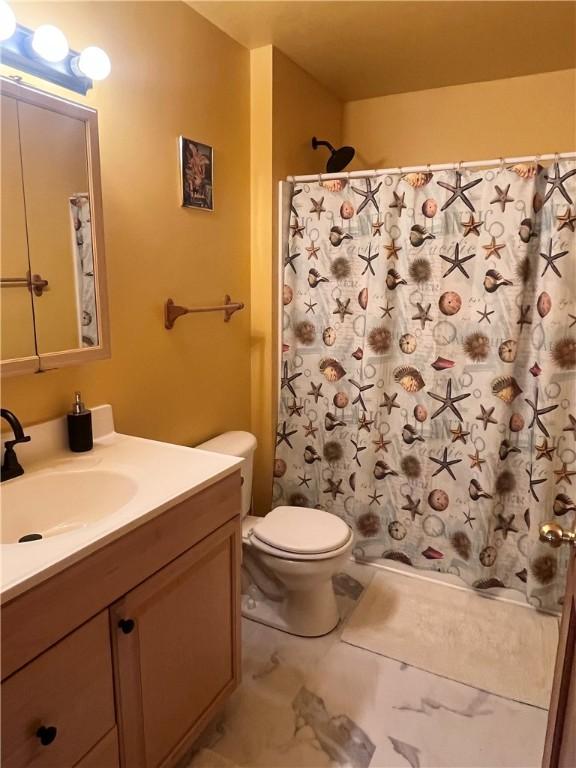 101 Pheasant Run Dr, Worth Twp But, PA 16057 - full bathroom featuring vanity, toilet, and curtained shower